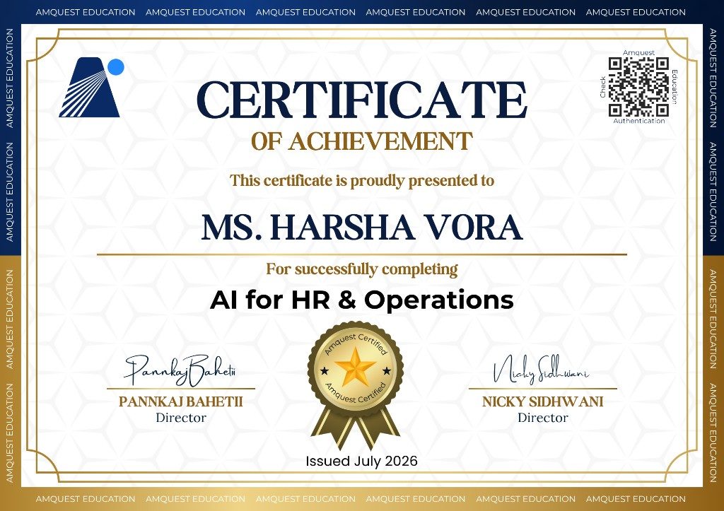 Sample certificate — AI for HR & Operations