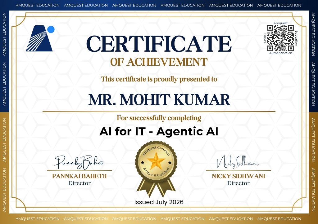 Sample certificate — AI for IT Agentic AI