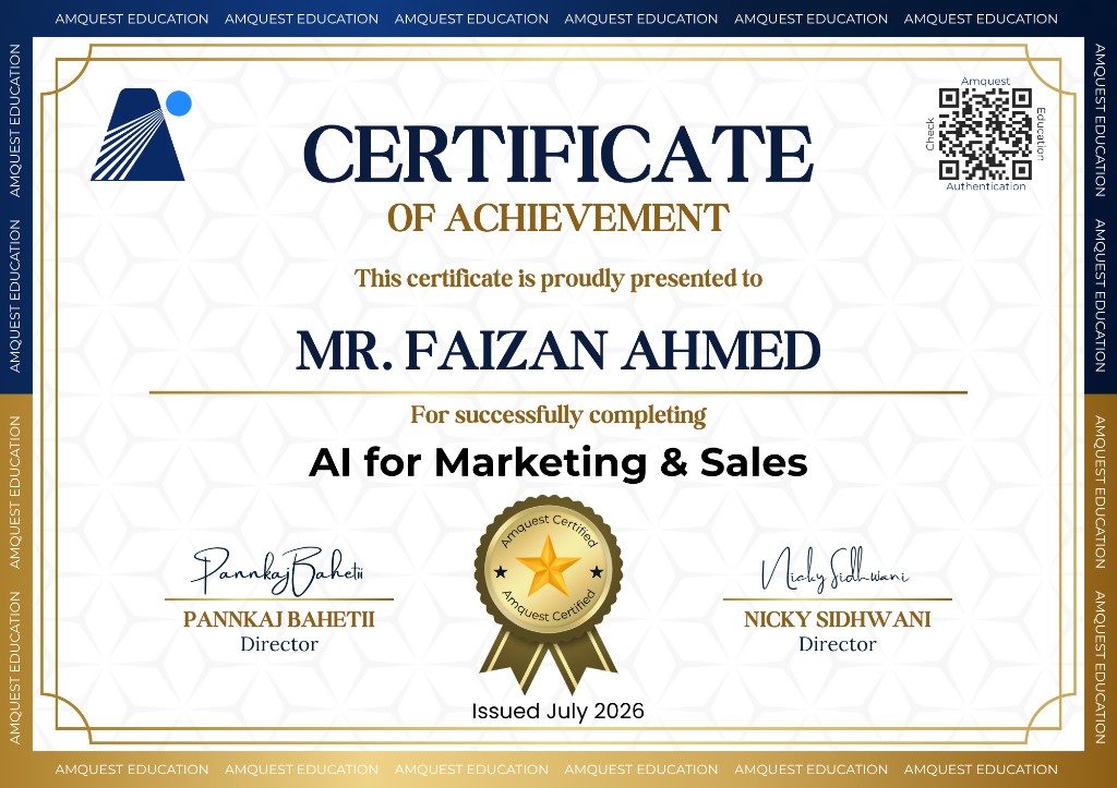 Sample certificate — AI for Marketing & Sales